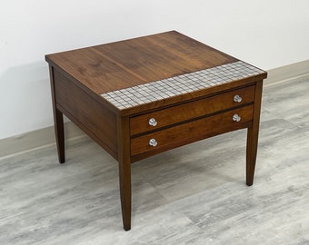 Lane Monte Carlo Mid-Century Modern End Table With Tile Inlay / Nightstand (SHIPPING NOT FREE)