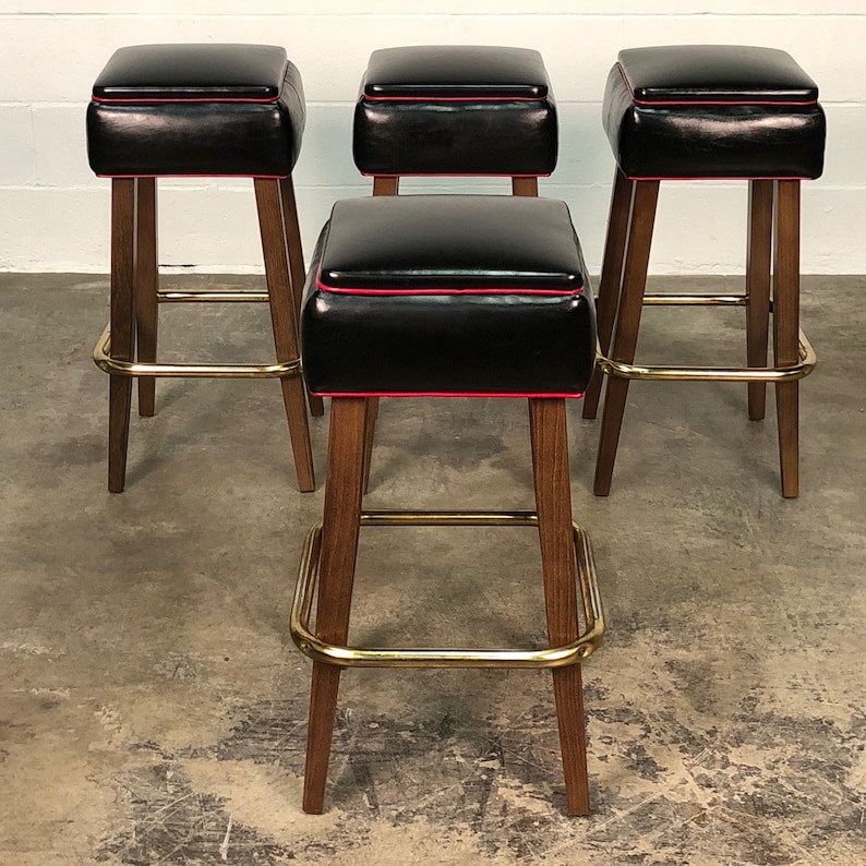 Falcon Backless Bar Stool Fully Upholstered Black Vinyl Seat Image 0