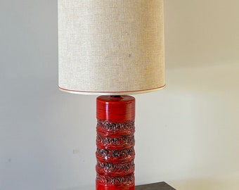 Mid-Century Red Italian Ceramic Table Lamp With Matching Shade (SHIPPING NOT FREE)