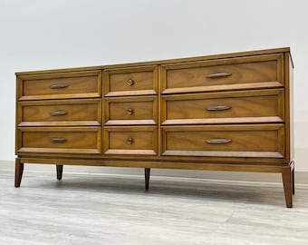 Mid-Century Modern Walnut 9-Dr Dresser / Credenza / TV Stand ~ By Dixie Furniture (SHIPPING not FREE)