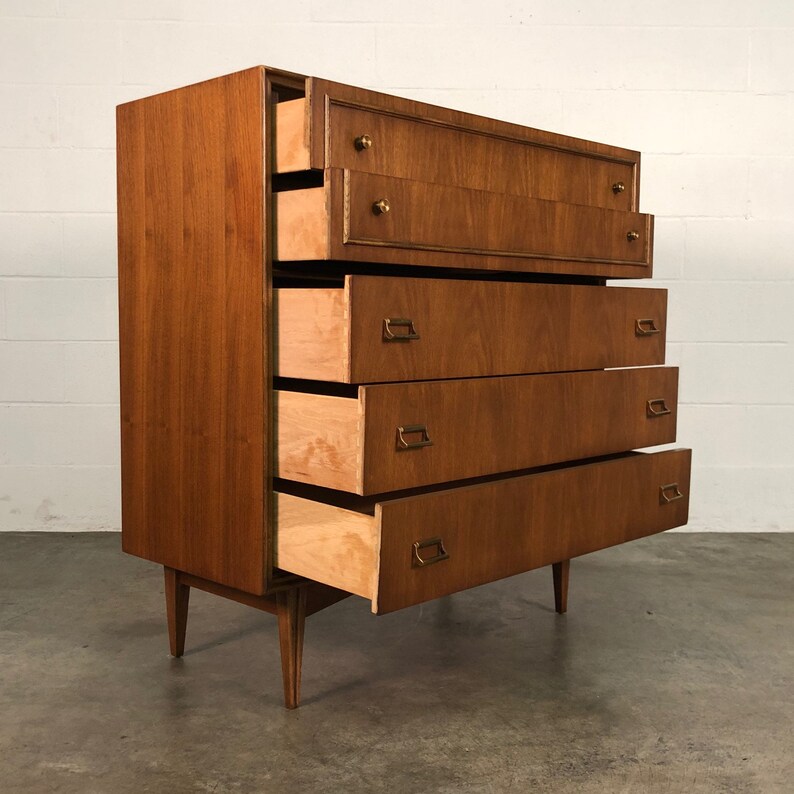 Bassett MidCentury Modern 5Drawer Walnut Chest / Dresser Etsy