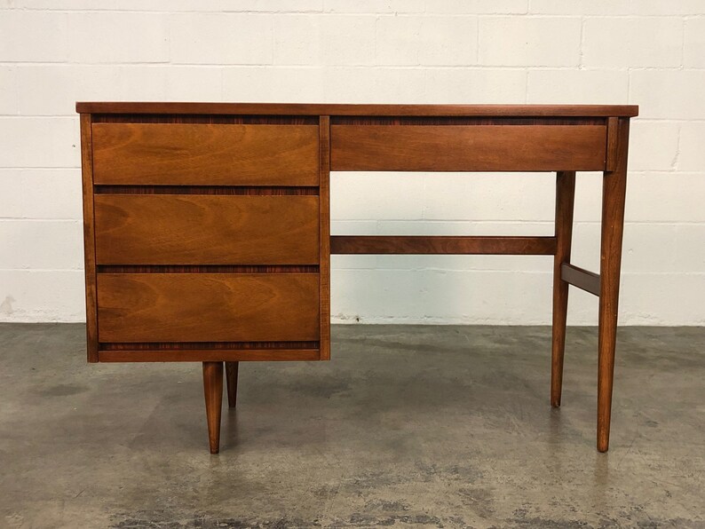 Mid Century Modern 4 Drawer Small Writing Desk By Bassett