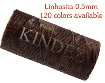 20 Meters Beading Cord 0.5mm, Macrame Cord, Knotting String, Linhasita 555 Waxed Polyester, Friendship Bracelet Thread - DEEP BROWN