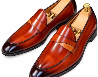 Men’s Brown Leather Loafers | Handmade Penny Loafer Dress Shoes | Classic Formal Business Shoes | Wedding & Office Footwear