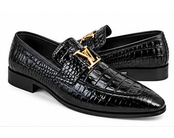 Men’s Black Crocodile Leather Horsebit Loafers | Handmade Slip On Dress Shoes | Luxury Formal Business & Wedding Footwear