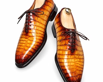 Men’s Burgundy Leather Oxford Shoes | Handmade Patent Leather Dress Shoes | Elegant Formal Lace Up Shoes | Wedding & Business Footwear