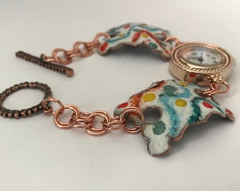 Multi Colored Copper Enameled Watch