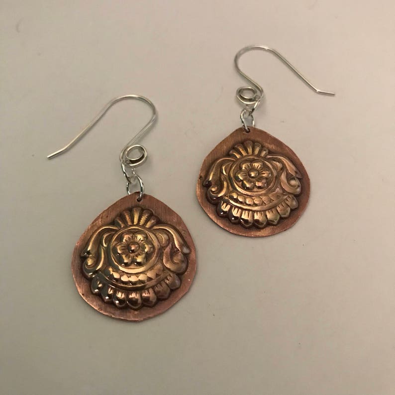 Copper Embossed Design Earrings Etsy