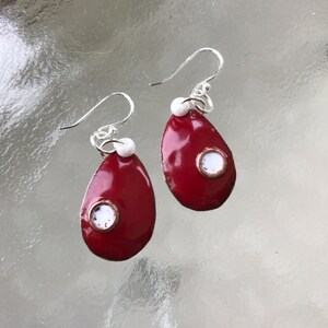 Red Enameled Copper and Sterling Earrings