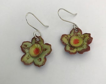 Enameled Copper Flower Earrings