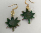 Cannabis Leaf Enameled Copper Earrings