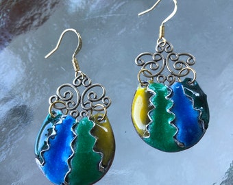 Copper and Enamel Earrings