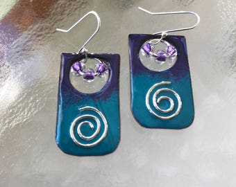 Silver Swirl Enameled Copper Earrings