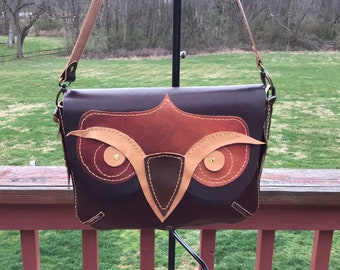 Handstitched Leather Owl Shoulder Bag