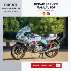 Può includere: Un manuale di riparazione digitale in formato PDF per la moto Ducati 500SL Pantah 81 85. Il documento include il testo DUCATI 500SL PANTAH 81 85 WORKSHOP MANUAL, REPAIR SERVICE MANUAL PDF, SERVICE REPAIR GUIDE e INSTANT DOWNLOAD PDF.
