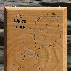 WHITE RIVER MAP Wall Plaque – 4 3/4 x 6 – Handcrafted, Custom Designed, Laser Engraved. Fly Fishing - Kayaking - Hiking Colorado.