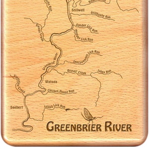 GREENBRIER RIVER Map Fly Fishing Box Handcrafted, Custom Designed, Laser Engraved. Includes Name, Inscription, Artwork. Greenbrier Trail WV image 1