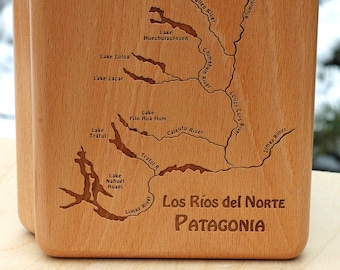 PATAGONIA Los Rios del Norte RIVER MAP Fly Box - Custom Designed. Personalized with Name, Inscription, Artwork. Fly Fishing Argentina.
