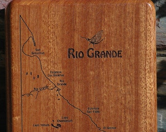 RIO GRANDE RIVER Map Fly Box-Tierra del Fuego - Custom Design includes Name, Inscription, Artwork. Fly Fishing Argentina.