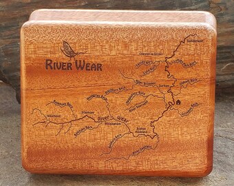 RIVER WEAR Custom Fly Box -Handcrafted, Custom Designed, Laser Engraved. Includes Name, Inscription,Artwork. Fly Fishing Durham, England UK