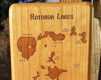 ROTORUA LAKES River Map Fly Box -Handcrafted, Custom Designed, Laser Engraved. Includes Name, Inscription,Artwork. Fly Fishing New Zealand.