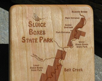 Sluice Boxes State Park Custom Fly Box - Handcrafted, Custom Designed, Laser Engraved. Includes Name, Inscription, Artwork.  Fly Fishing MT