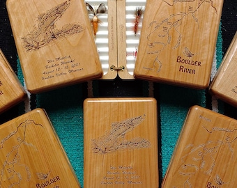 GROOMSMEN GIFT Fly Fishing Box. Personalized Gift with Name, Inscription, Art. 500+ River Map Choices. Custom Engraved. Groom, Best Man, Dad