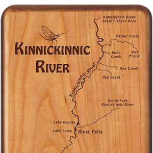 Kinnickinnic River Map Fly Box Handcrafted, Custom Designed, Laser Engraved. Includes Name, Inscription, Artwork. Fly Fishing Wisconsin. image 1