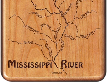 MISSISSIPPI River Map Fly Box - Personalized, Custom Engraved Handcrafted Gift. Includes Name, Inscription, Artwork. Fly Fishing USA
