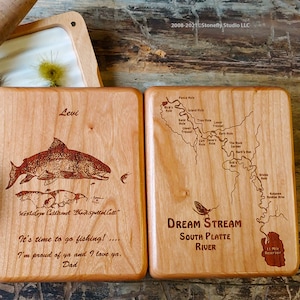 PERSONALIZED FLY BOX Fishing Gift. Choose Your River, Art, Name, Inscription. Over 500 River Map Choices. Handcrafted, Custom Laser Engraved