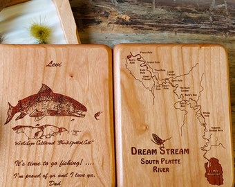 PERSONALIZED FLY BOX Fishing Gift. Choose Your River, Art, Name, Inscription. Over 500 River Map Choices. Handcrafted, Custom Laser Engraved