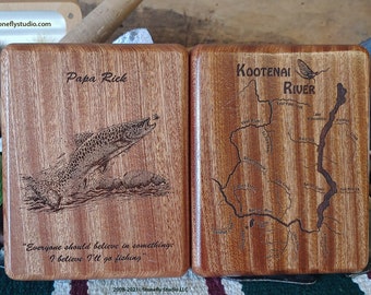 GRANDPA'S FLY BOX Personalized, Handcrafted, Custom Laser Engraved Gift with A Pre-Designed River Map, Name, Inscription, Art. Fishing Gift