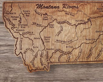 MONTANA RIVERS MAP Wall Art 24x32 inches apprx. Personalized Handcrafted Custom V-Carved Baltic Birch Wood for Lodge, Cabin, Camper, Office