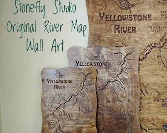 RIVER MAP WALL Art Personalized. 500+ Original Map Choices. Customize with Name, Title, Locations. Birch Wood. Sizes 18x22" 24x32" or 3x4'