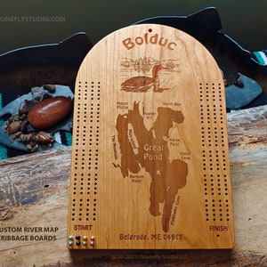 CRIBBAGE BOARD Personalized: Choose Your River Map, Art, Name & Inscription. Custom Laser Engraved Gift, Cherry Wood. 500 Map Choices. USA image 4