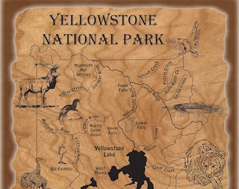 YELLOWSTONE NATIONAL PARK River Map Wildlife Poster 16x20. Original Stonefly Studio River Map Printed on Quality Rip Stop Poster Material.