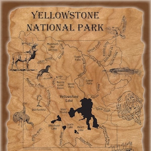 YELLOWSTONE NATIONAL PARK River Map Wildlife Poster 16x20. Original Stonefly Studio River Map Printed on Quality Rip Stop Poster Material.