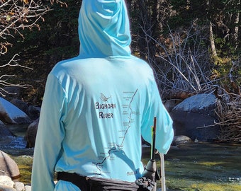 Custom RIVER MAP HOODIES. Choose Your River Map From Over 500 Original Maps. Personalized Quick Dry Long Sleeve Upf Hooded Fishing T Shirt.