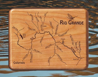 RIO GRANDE Creede River Map Map Fly Box. Personalized Gift. Handcrafted. Custom Laser Engraved. Includes Name, Inscription, Art. Fishing CO