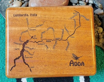 ADDA RIVER Map Fly Box - Personalized, Custom Designed, Laser Engraved, Handcrafted Gift. Includes Name, Inscription, Art. Fly Fishing ITALY