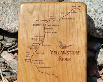 YELLOWSTONE RIVER ACCESS Map Fly Box -Personalized, Custom Laser Engraved, Handcrafted Gift. Includes Name, Inscription, Art. Fly Fishing Mt
