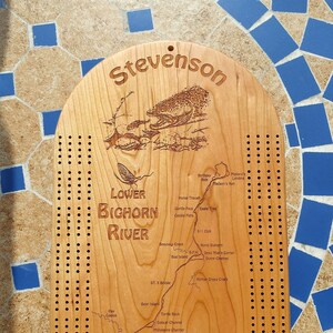 CRIBBAGE BOARD Personalized: Choose Your River Map, Art, Name & Inscription. Custom Laser Engraved Gift, Cherry Wood. 500 Map Choices. USA image 5