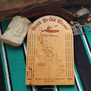 CRIBBAGE BOARD Personalized: Choose Your River Map, Art, Name & Inscription. Custom Laser Engraved Gift, Cherry Wood. 500 Map Choices. USA image 1