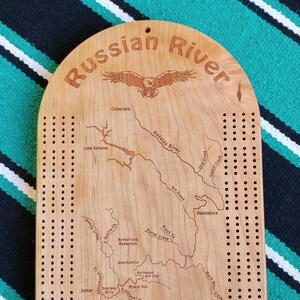 CRIBBAGE BOARD Personalized: Choose Your River Map, Art, Name & Inscription. Custom Laser Engraved Gift, Cherry Wood. 500 Map Choices. USA image 3