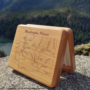 WASHINGTON RIVERS Map Fly Box Personalized, Handcrafted, Laser Engraved, Custom Gift. Includes Name, Inscription, Art. Fly Fishing WA image 1