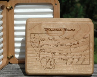 MONTANA RIVERS Map Fly Box -Personalized, Handcrafted Fly Fishing Gift, Custom Designed, Laser Engraved. Includes Name,Inscription, Artwork