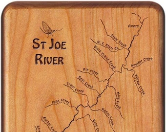 SAINT JOE-Chatcolet Lake River Map Fly Box- Handcrafted, Custom Designed, Laser Engraved. Includes Name,Inscription,Artwork. FlyFishingIdaho