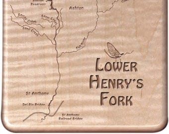 HENRY'S FORK, LOWER Custom Fly Box - Handcrafted, Custom Designed, Laser Engraved. Includes Name, Inscription, Artwork. Fly Fishing Idaho.