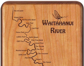 WAITAHANUI RIVER Map Fly Box -Handcrafted, Custom Designed, Laser Engraved. Includes Name, Inscription,Artwork. Fly Fishing Taupo, NZ.