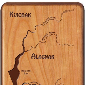 KVICHAK ALAGNAK NAKNEK River Map Fly Box - Custom Designed, Laser Engraved. Includes Name, Inscription, Artwork.  Fly Fishing Alaska.